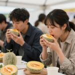 천안 수신메론축제 현장에서 멜론 시식하는 모습
