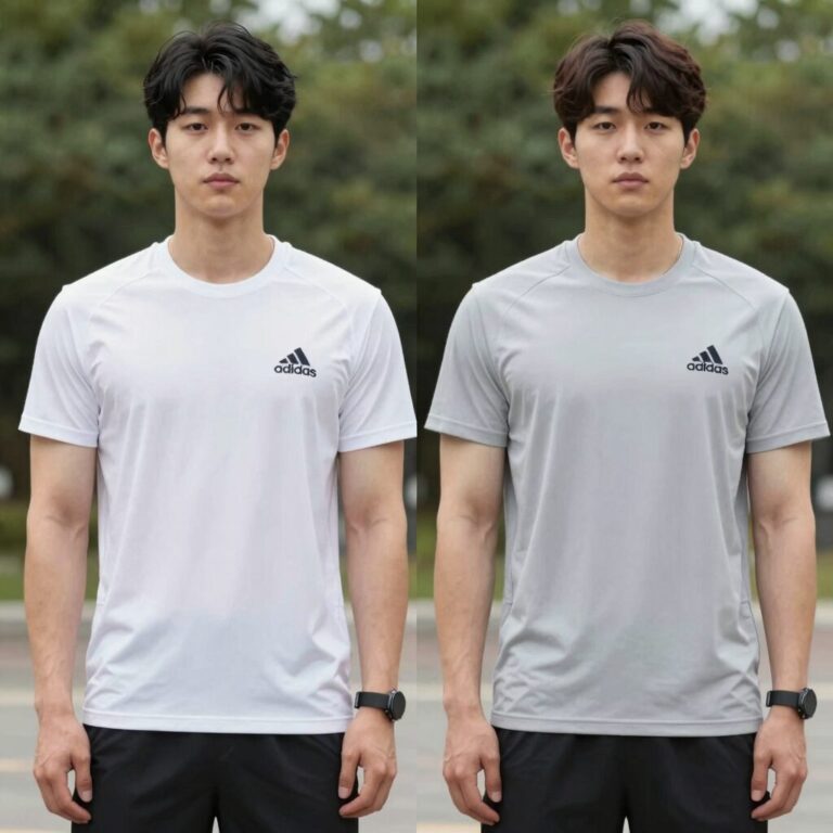 남자 기능성 카라 긴팔티셔츠 비교 사진 아디다스와 아이더