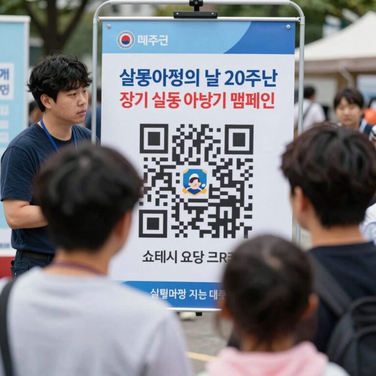 실종아동의 날 20주년 기념 행사에서 장기 실종 아동 찾기 캠페인 QR코드를 안내하는 모습