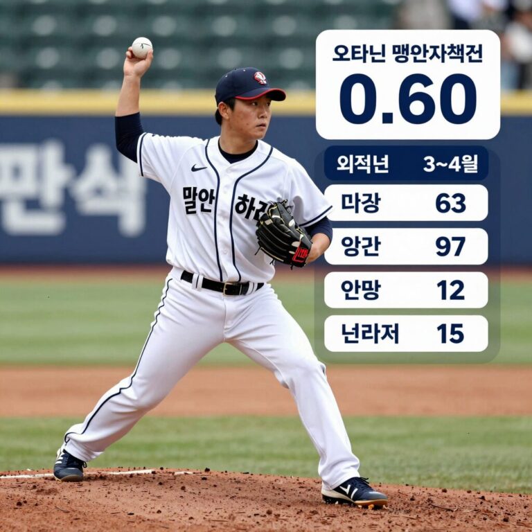 오타니 쇼헤이가 2026년 3~4월 이달의 투수로 선정되며 기록한 평균자책점 0.60의 성적표를 보여주는 그래픽 이미지