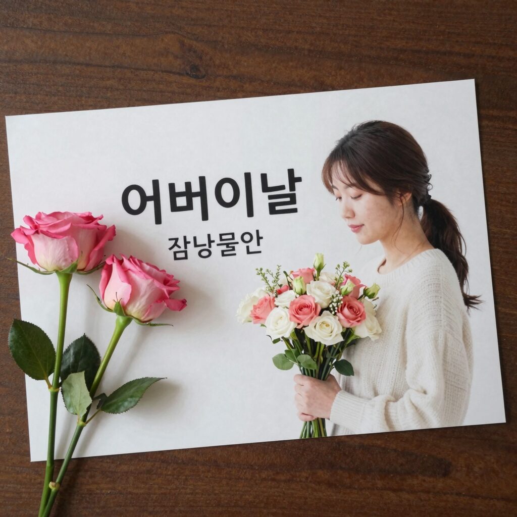 어버이날 감동 문구가 적힌 캘리그라피 액자와 카네이션 선물 사진