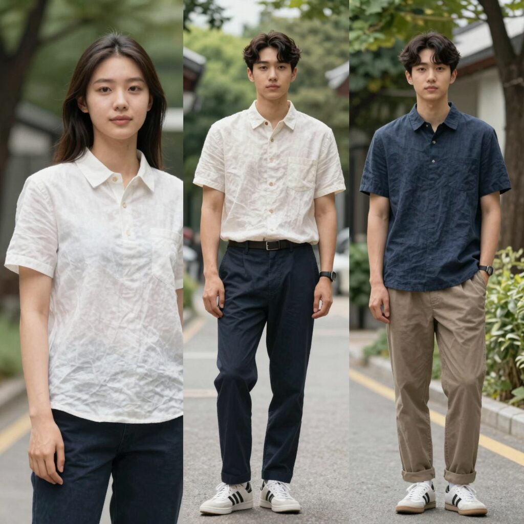 폴로 린넨 셔츠 우먼 보이즈 맨즈 라인별 착용 사진 비교