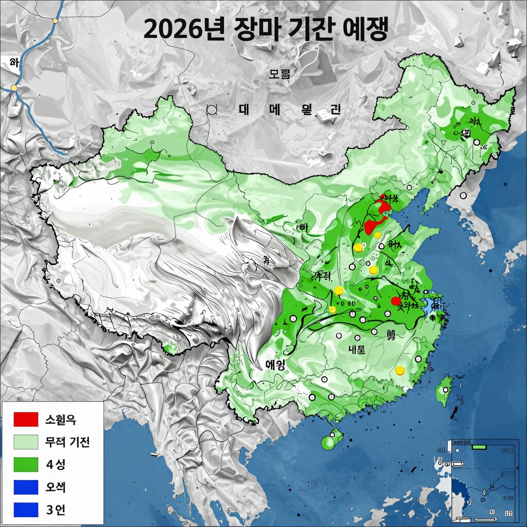 2026년 장마 기간 예측을 위한 기상 전선 이미지