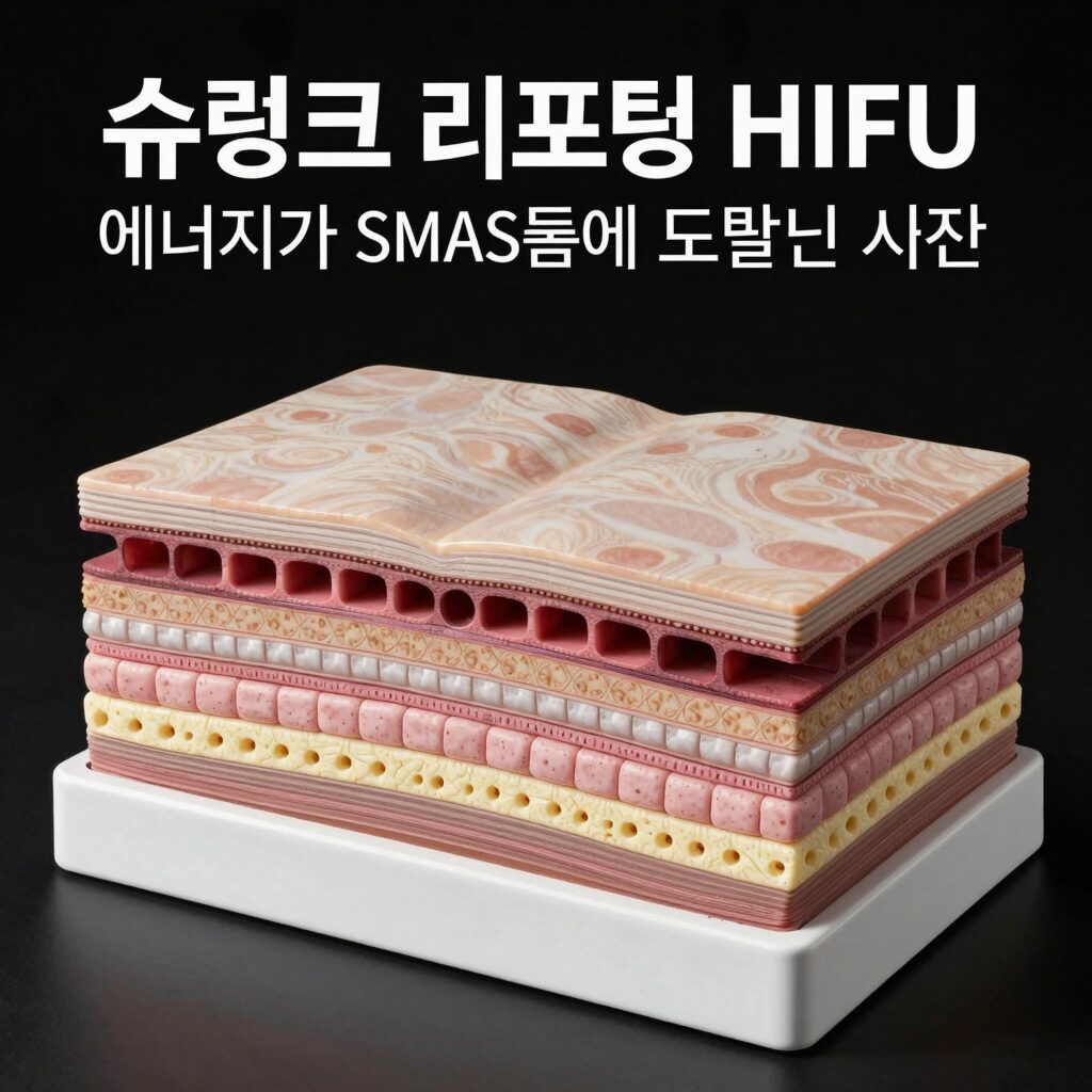슈링크 리프팅 HIFU 에너지가 SMAS층에 도달하는 개념도