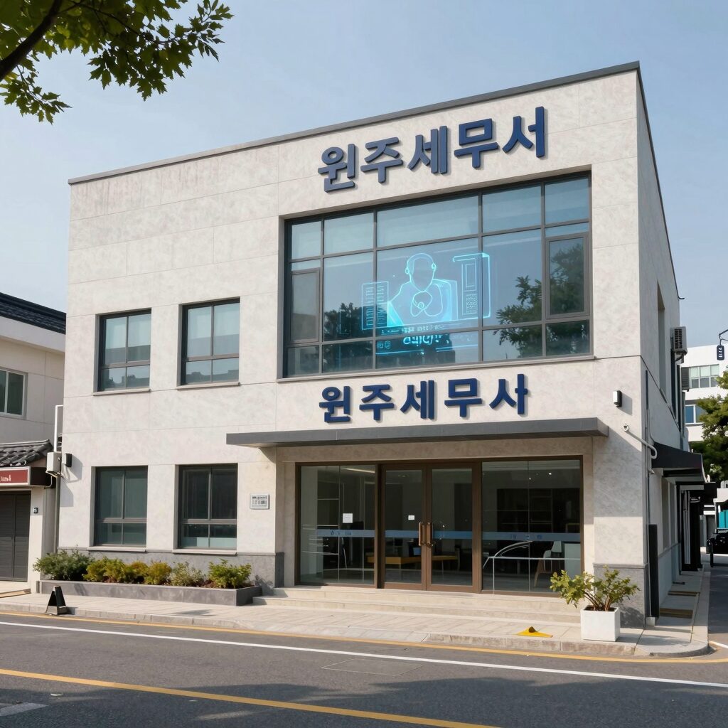 원주세무서 건물 외관 및 주변 도로