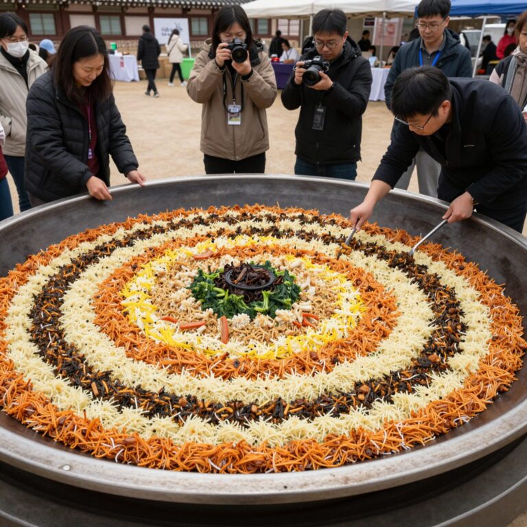 영양 산나물축제에서 거대 가마솥 비빔밥 퍼포먼스가 펼쳐지는 현장