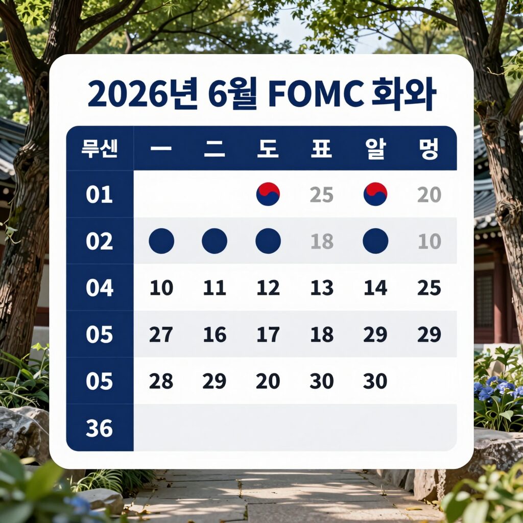 2026년 6월 FOMC 회의 일정과 점도표 발표 시간 안내 표