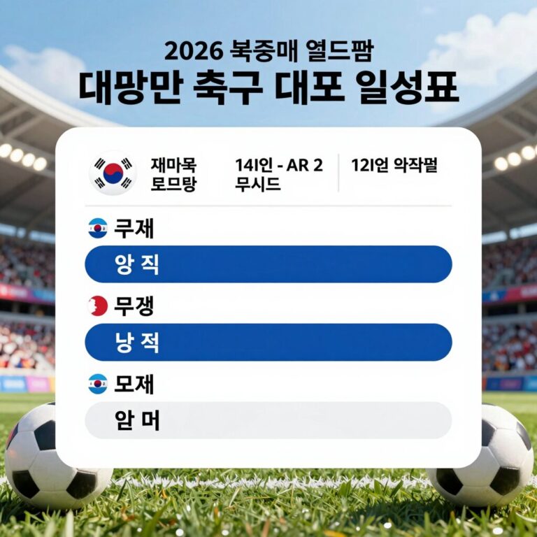 2026 북중미 월드컵 대한민국 축구 대표팀 일정표