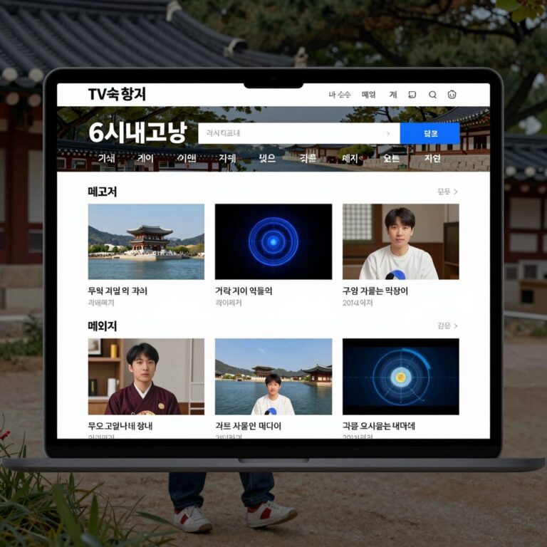 6시내고향 공식 홈페이지 메인 화면의 다시하기 및 TV속 정보 메뉴 배치
