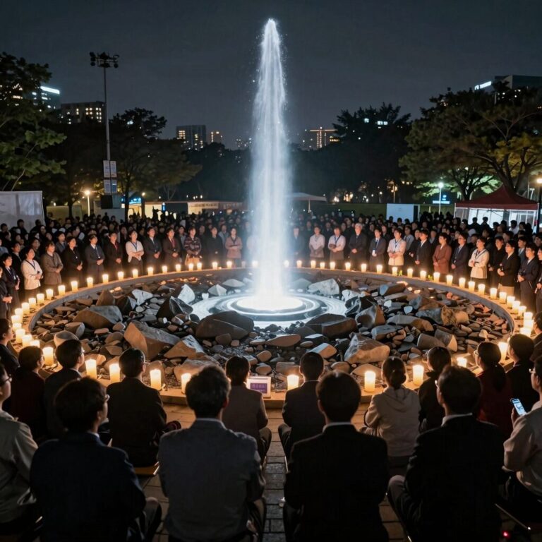 9.11 테러 20주년 기념식에서 추모의 빛이 쏘아올려진 그라운드 제로 모습