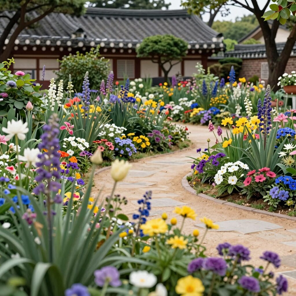 아스틸베 꽃이 만발한 정원 모습