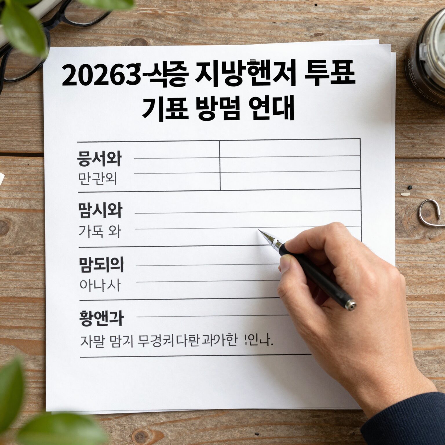 2026년 지방선거 투표 용지 예시와 기표 방법 안내 이미지