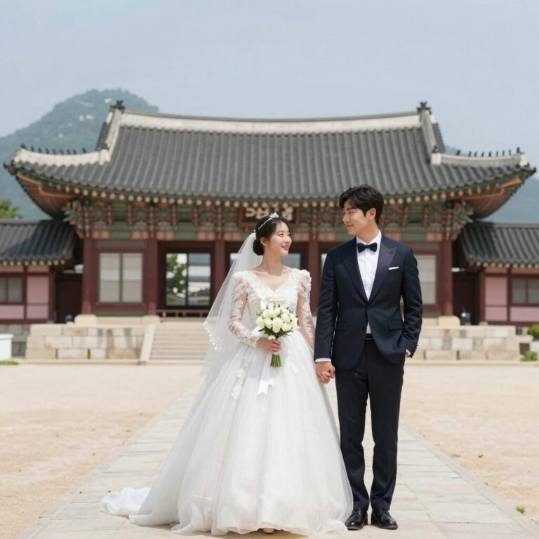 최주원 배우와 14기 순자의 삼청각 야외 웨딩 사진 리본 드레스
