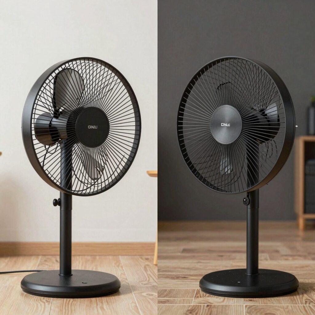 선풍기와 서큘레이터의 바람 방향과 외형 비교 이미지