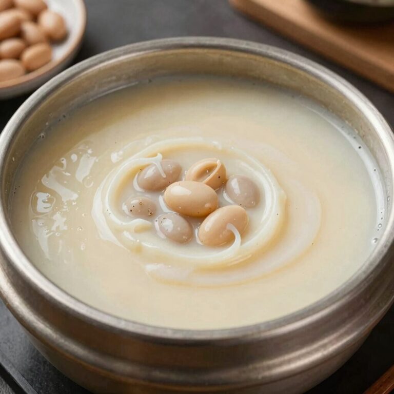 용인 콩게미 크림콩국수 그릇에 콩국물이 가득하고 고소한 크림 같은 질감