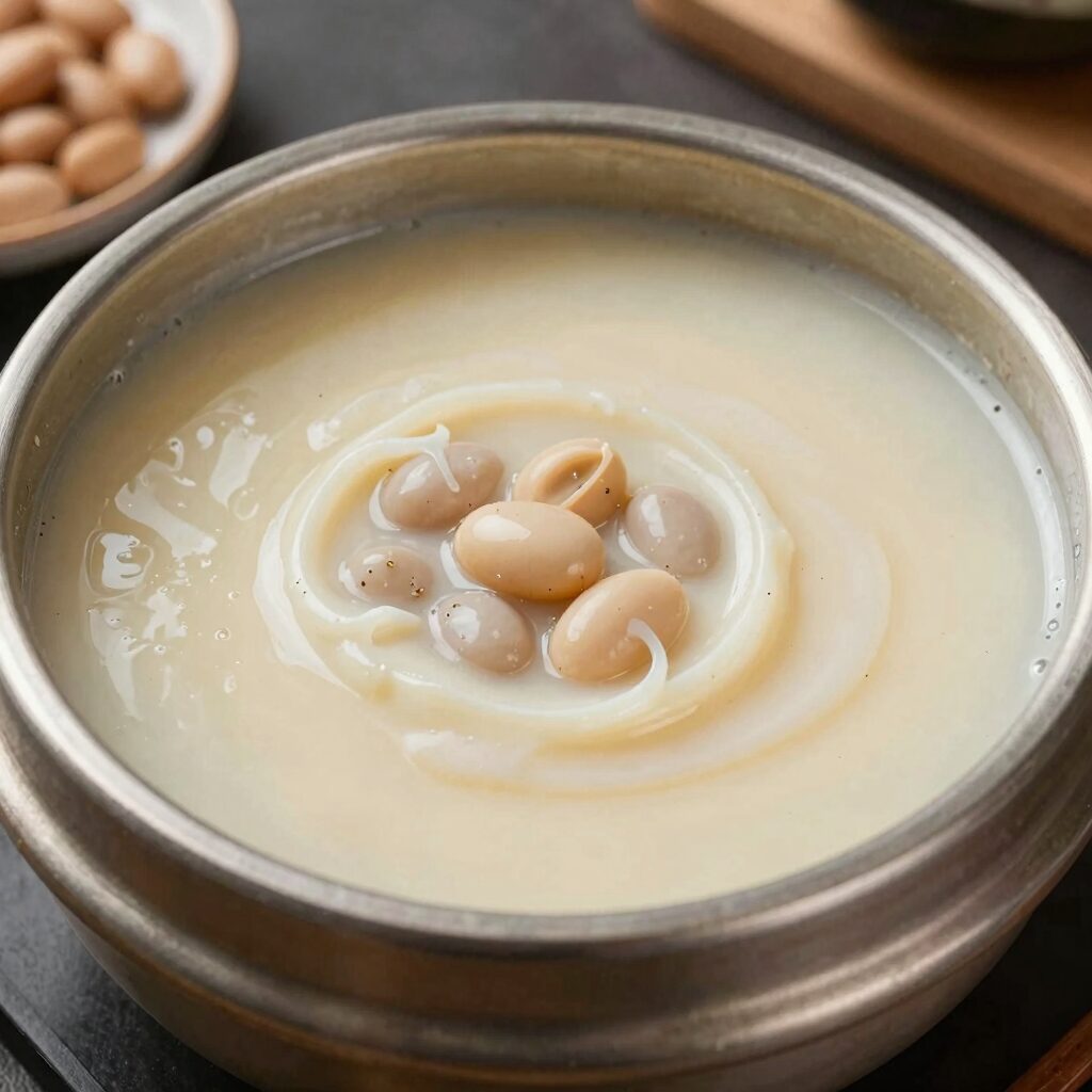 용인 콩게미 크림콩국수 그릇에 콩국물이 가득하고 고소한 크림 같은 질감