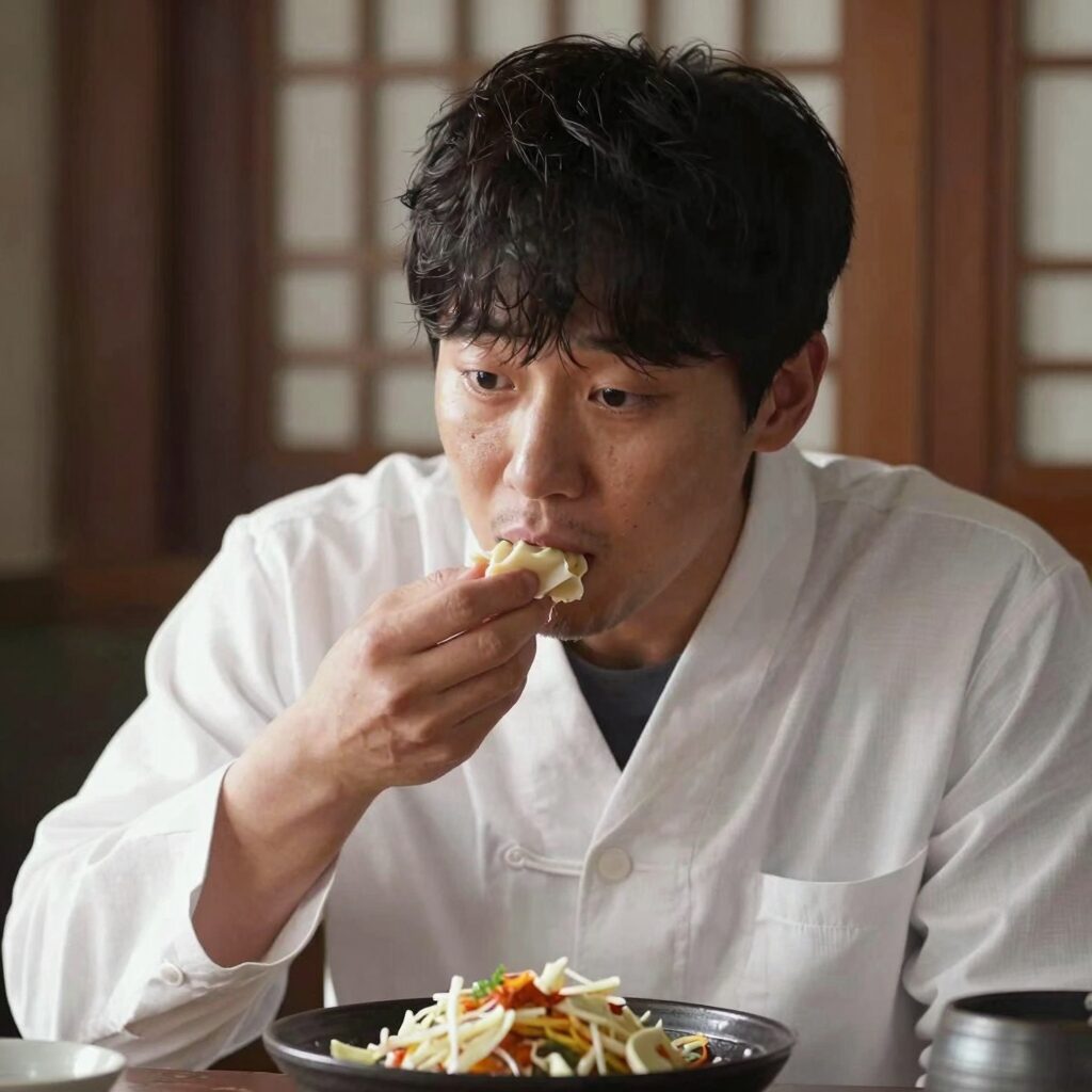 취사병 전설이 되다 4회에서 강성재가 만든 돈가스를 먹고 귀순한 탈북민 장면