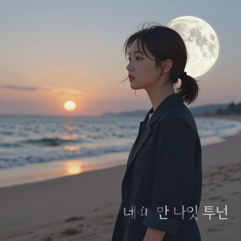 김주하의 데이 앤 나잇 루틴을 표현한 일러스트레이션, 아침 해와 밤 달이 조화를 이루는 이미지