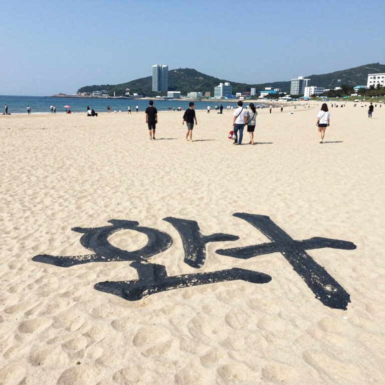 해변에서 펼쳐진 곤룡포 비치타올의 모습, 용 문양이 선명하게 보인다