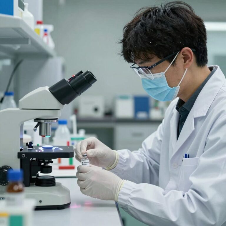 에볼라 백신 연구실에서 연구원이 작업하는 모습