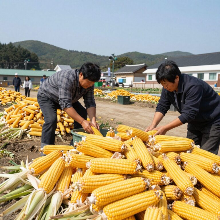 강원도 영월 찰옥수수 직거래 농장에서 막 수확한 신선한 옥수수 사진