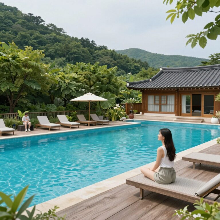 강원도 펜션 에메랄드 수영장 전경