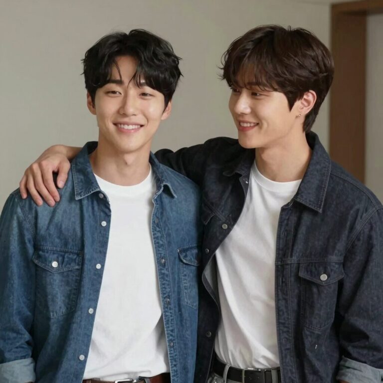 배우 공명과 NCT 도영이 다정하게 어깨동무를 하고 웃고 있는 사진. 두 사람은 훈훈한 형제 비주얼을 자랑한다.