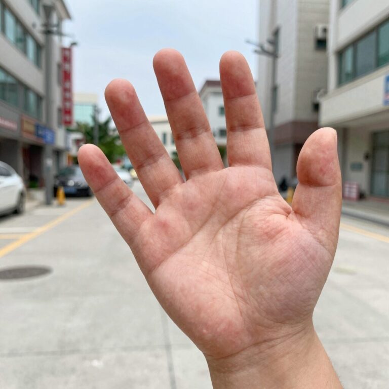 아기 손에 생긴 수족구 수포와 발진 사진