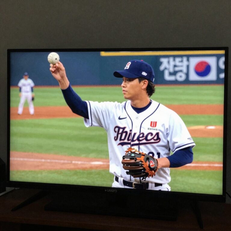 한화 이글스 경기를 TV로 시청하는 모습, 지상파 및 케이블 채널 화면