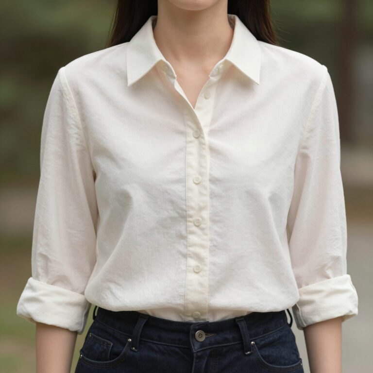 헤지스 레이디스 레이스 면 블라우스 HSSH4C704IV 아이보리 컬러 정면 샷