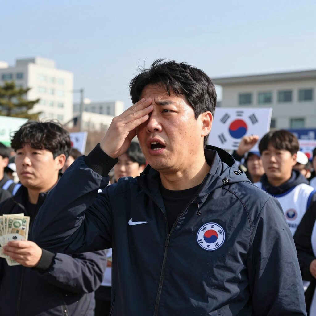 홍명보 감독 사퇴 요구 국민청원 관련 축구 팬들의 분노와 여론을 상징하는 이미지