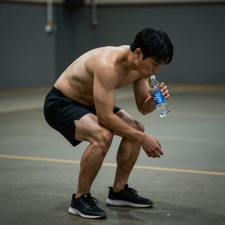 운동 중 물을 마시는 사람의 모습