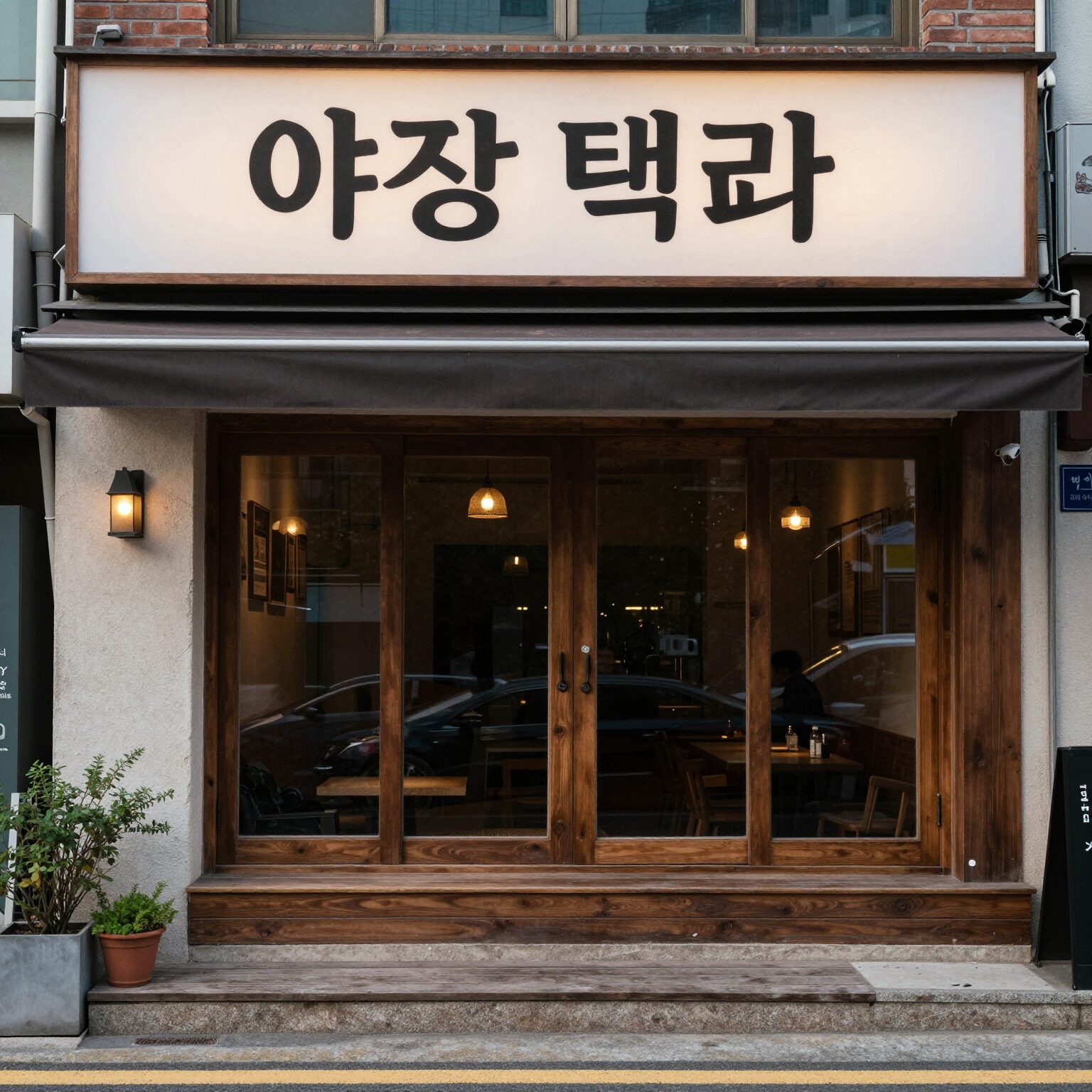 홍대 형님저요 외관. 야장 테라스와 간판이 보인다.