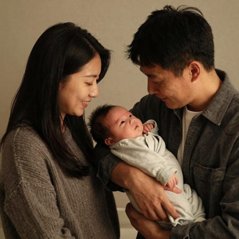 현숙 상철 부부가 갓 태어난 아들 서준이를 안고 있는 사진