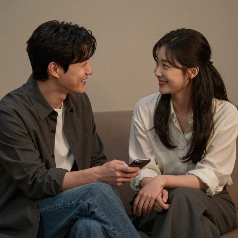 배우자와 대화하며 웃는 커플의 모습