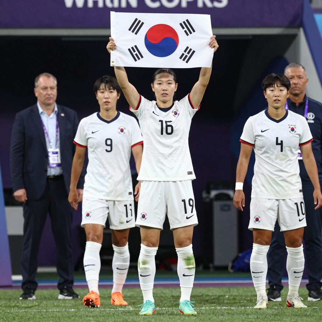호주 아시안컵에서 국가 제창을 거부한 이란 여자 축구 선수들이 경기장에 입장하는 모습