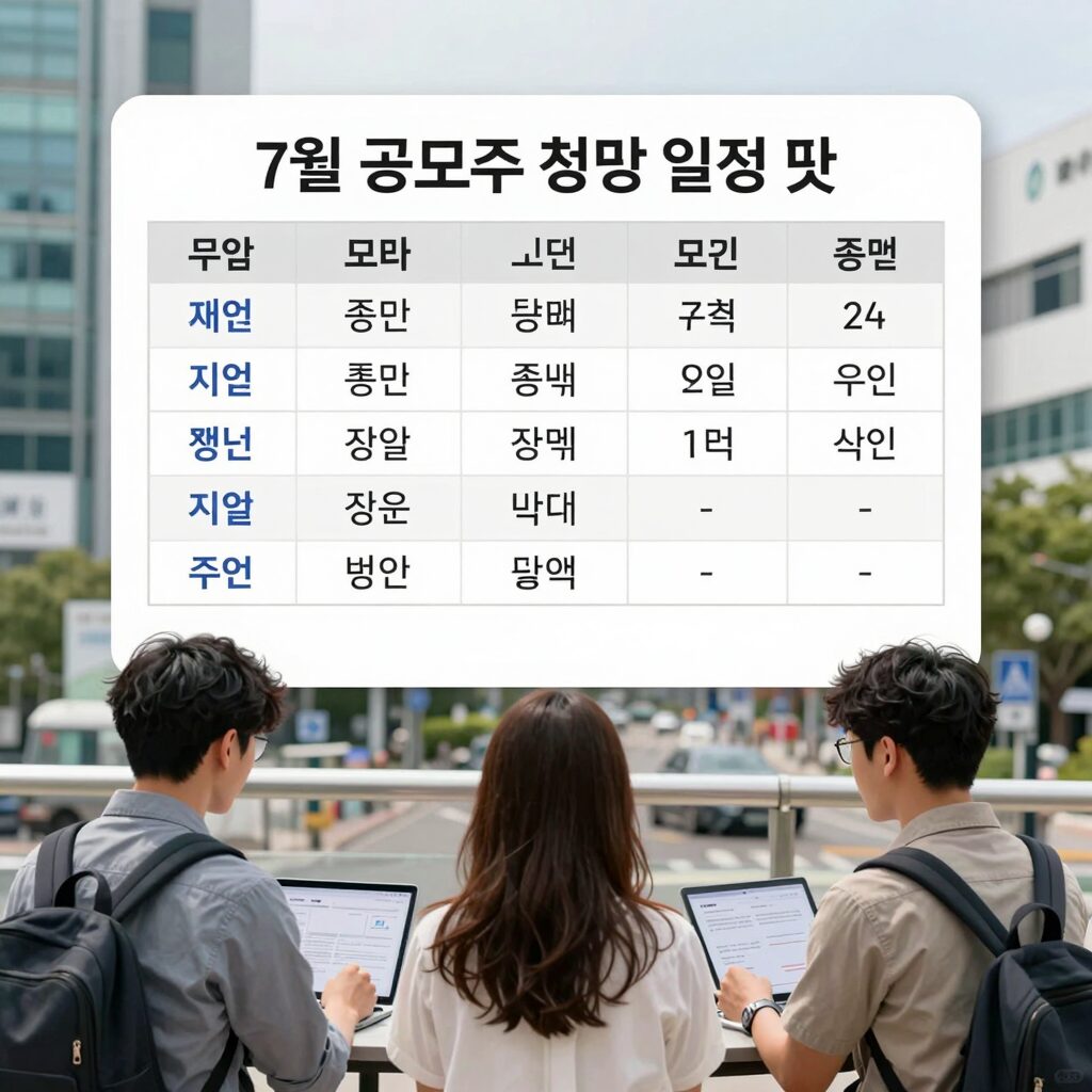 7월 공모주 청약 일정 및 주요 종목 정리 표