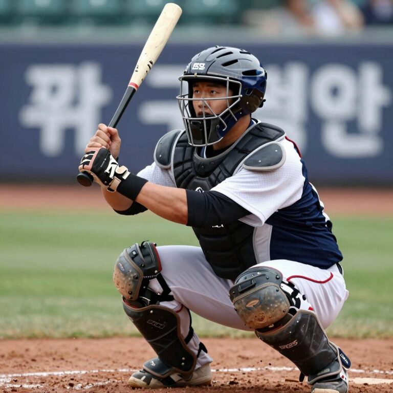강민호 2026년 경기 중 포수 마스크를 쓰고 타격 준비하는 모습