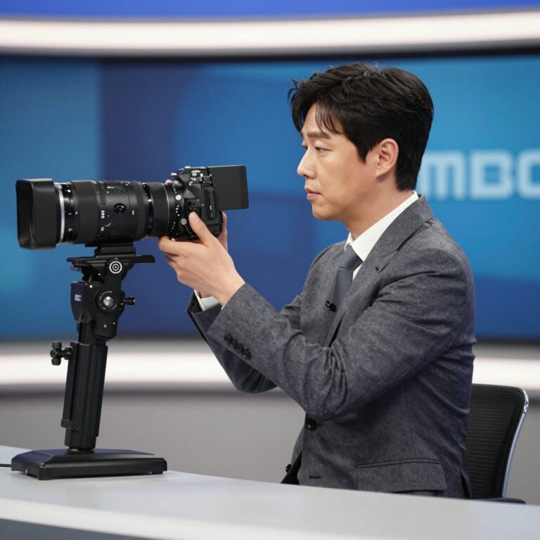 MBC 김대호 아나운서가 뉴스데스크 스튜디오에서 정장을 입고 카메라를 응시하는 프로필 사진