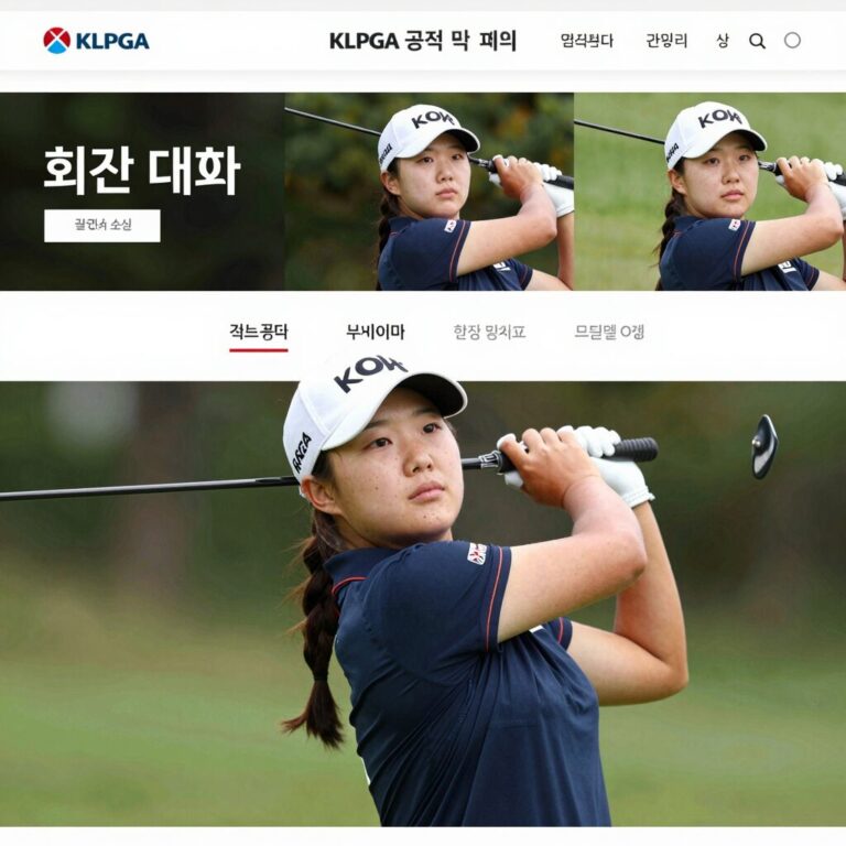 KLPGA 공식 홈페이지 메인 화면. 상단 배너에 최신 대회 소식과 선수 사진이 슬라이드로 표시되어 있다.