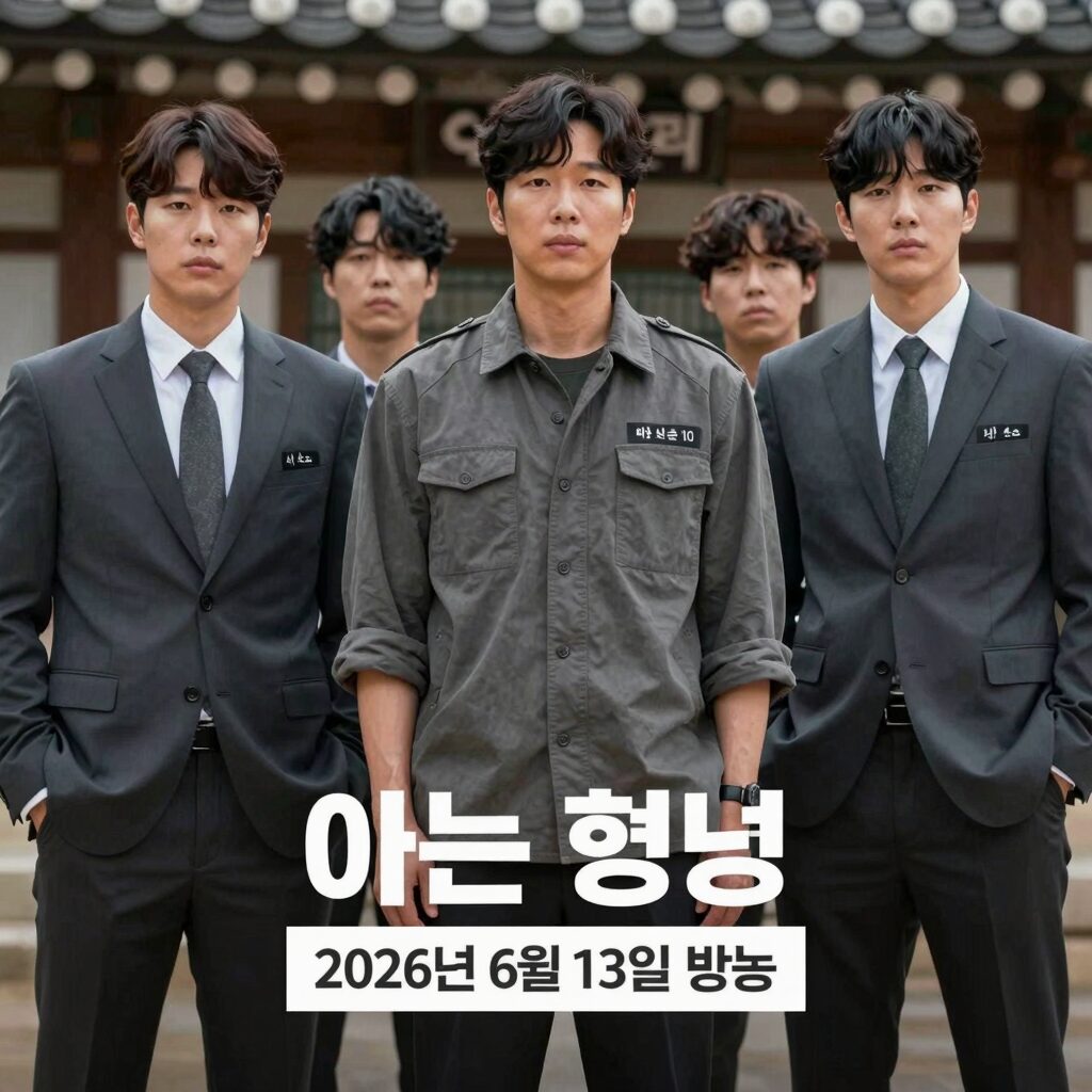 아는 형님 2026년 6월 13일 방송 예고 화면. 강호동 이수근 서장훈 등 멤버들이 변장한 모습과 게스트 실루엣