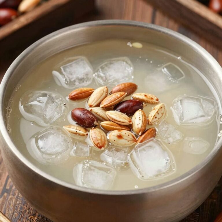 생생정보 장사의신 콩국수 진주 콩국수 그릇 위에 아몬드와 잣이 올려져 있고 얼음이 동동 띄워진 모습