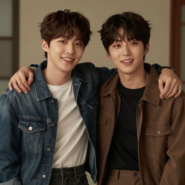 SF9 공명과 NCT 도영이 함께 찍은 사진, 두 사람이 밝게 웃으며 어깨동무를 하고 있다