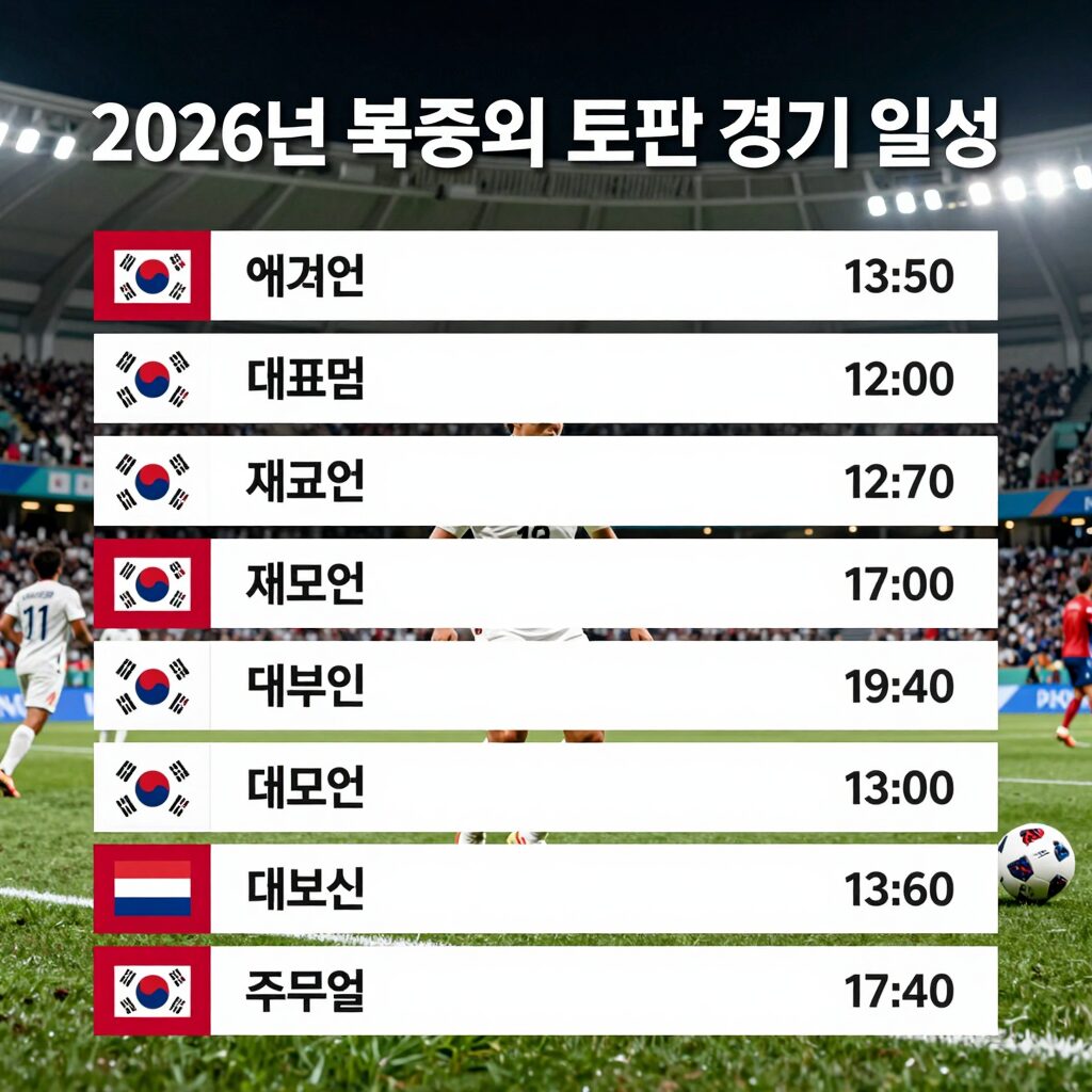 2026년 북중미 월드컵 한국 축구 대표팀 경기 일정표