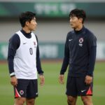 대한민국 축구 대표팀 체코전 훈련 장면 김민재와 손흥민이 대화하는 모습