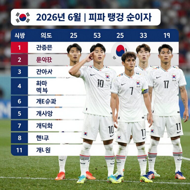 한국 축구 대표팀 2026년 6월 피파랭킹 순위 이미지