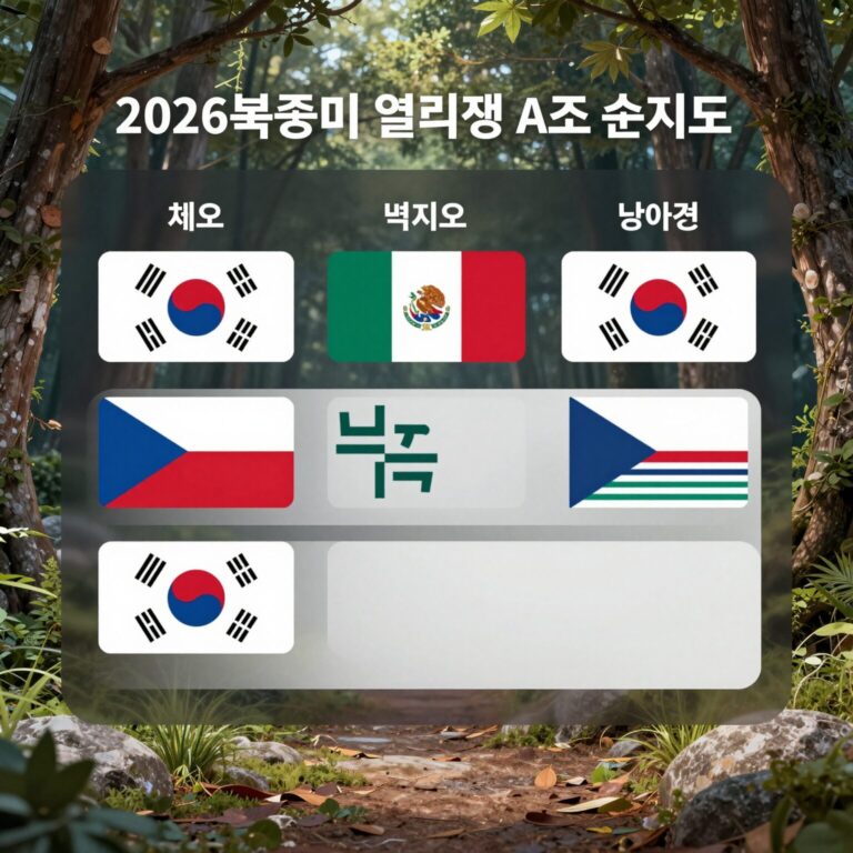 2026 북중미 월드컵 A조 순위표. 한국, 멕시코, 체코, 남아공의 승점과 골득실을 보여주며 조3위 경우의 수 분석에 활용됨.