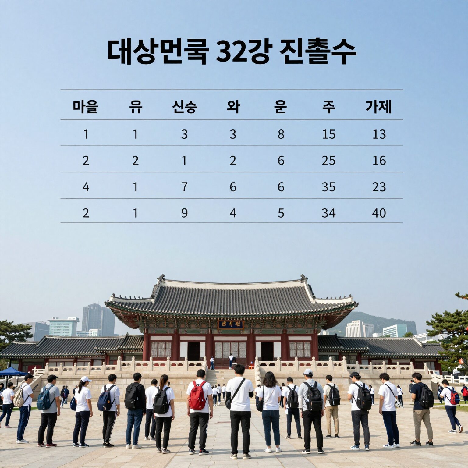 대한민국 32강 진출 경우의 수를 나타낸 조별리그 순위표 시각화