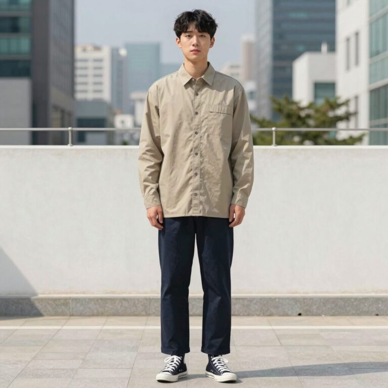 레이지비 남성 오버핏 래쉬가드 착용 모습으로 등판 투톤 아트웍이 돋보이는 디자인