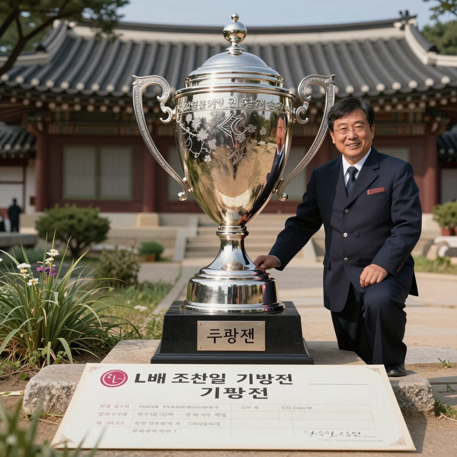 LG배 조선일보 기왕전 우승 트로피와 상금 수표 이미지